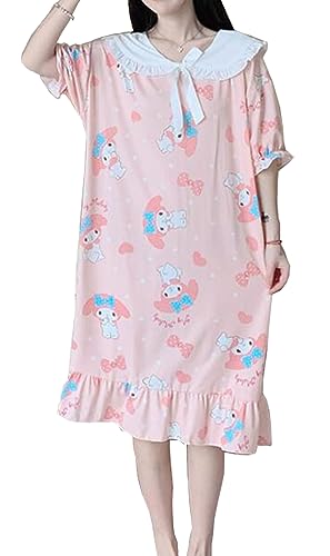 WANHONGYUE Cute My Melody Nachthemd Damen Kurzarm Nightdress Sleepshirt Sommer Nachtwäsche Schlafhemd Pyjamas Pink XL von WANHONGYUE