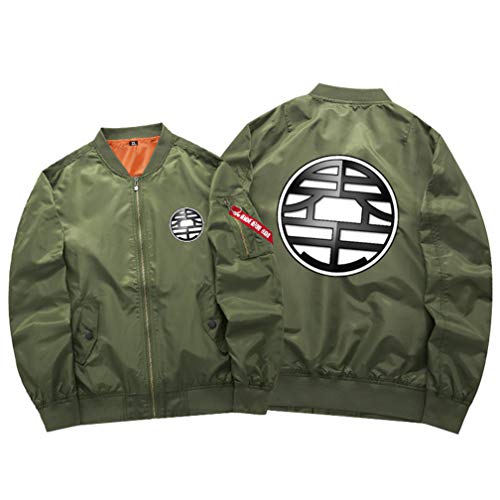 WANHONGYUE Dragon Ball Anime Flieger Bomberjacke Damen Herren Cosplay Kurz Harrington Piloten Jacket Windbreaker Outwear Mantel Grün 3 L von WANHONGYUE