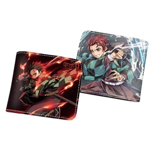 WANHONGYUE Herren Bifold Wallet Demon Slayer Anime Bild gedruckt Brieftaschen für Frauen mit 6 Slots 1 ID-Fenster Schwarz /4 von WANHONGYUE