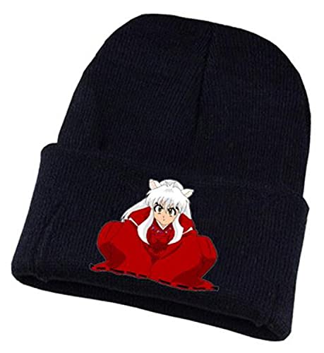 WANHONGYUE Inuyasha Anime Beanie Strickmütze für Damen und Herren Unisex Weiche Cuffed Plain Hat Warme Winter Mütze Skullcap Schwarz/1 von WANHONGYUE