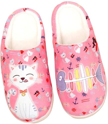 WANHONGYUE Japanese Anime Cat And Fish Hausschuhe Damen Herren Weiche Plüsch Pantoffeln Rutschfest House Slippers Winter Warme Schlappen von WANHONGYUE