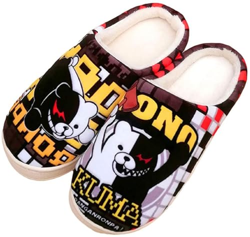 WANHONGYUE Japanese Anime Monokuma Hausschuhe Damen Herren Weiche Plüsch Pantoffeln Rutschfest House Slippers Winter Warme Schlappen von WANHONGYUE