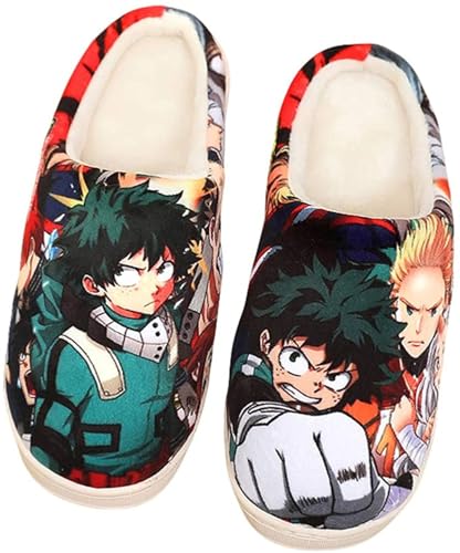 WANHONGYUE Japanese Anime My Hero Academia Hausschuhe Damen Herren Weiche Plüsch Pantoffeln Rutschfest House Slippers Winter Warme Schlappen von WANHONGYUE