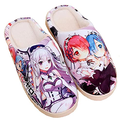 WANHONGYUE Japanese Anime Re: Life in a Different World from Zero Hausschuhe Damen Herren Plüsch Pantoffeln Rutschfest House Slippers Winter Warme Schlappen von WANHONGYUE