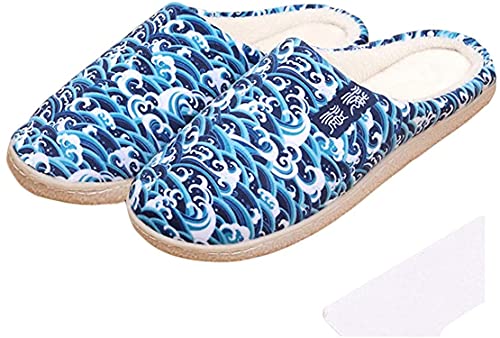 WANHONGYUE Japanese Anime Sea Wave Hausschuhe Damen Herren Weiche Plüsch Pantoffeln Rutschfest House Slippers Winter Warme Schlappen von WANHONGYUE