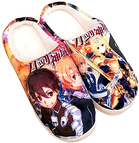 WANHONGYUE Japanese Anime Sword Art Online Hausschuhe Damen Herren Weiche Plüsch Pantoffeln Rutschfest House Slippers Winter Warme Schlappen von WANHONGYUE