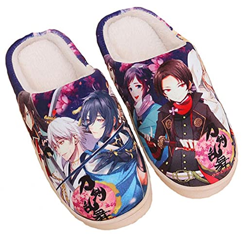 WANHONGYUE Japanese Anime Touken Ranbu Online Hausschuhe Damen Herren Plüsch Pantoffeln Rutschfest House Slippers Winter Warme Schlappen von WANHONGYUE