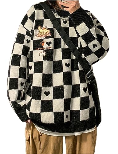 WANHONGYUE Kawaii Cinnamoroll Pullover Damen Mädchen Knitted Jumper Strickpullover Winter Warm Crew Neck Sweatshirt Outwear Long Sleeve Top Schwarz L von WANHONGYUE