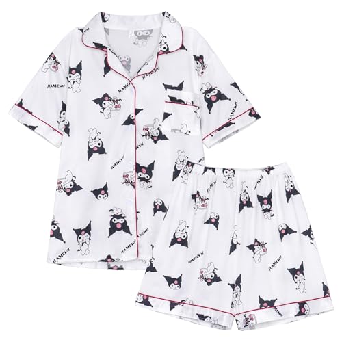WANHONGYUE Kawaii Cartoon Pyjamas Damen Mädchen Sleepwear Loungewear Short Pyjama Set Anime Short Sleeve Shirt and Shorts 2 Piece Leisure Suit Weiß-1 M von WANHONGYUE