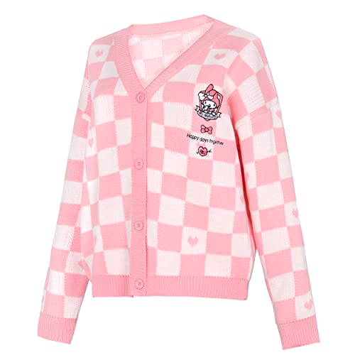 WANHONGYUE Kawaii My Melody Cardigan Sweater Damen Long Sleeve Open Front Knitted Jumper Strickjacke Mädchen JK School Uniform Anime V-Neck Pullover Jacket Coat Rosa S von WANHONGYUE