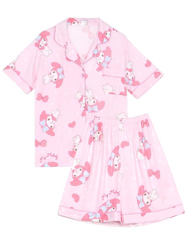 WANHONGYUE Kawaii Cartoon Pyjamas Damen Mädchen Sleepwear Loungewear Short Pyjama Set Anime Short Sleeve Shirt and Shorts 2 Piece Leisure Suit Rosa-1 XL von WANHONGYUE