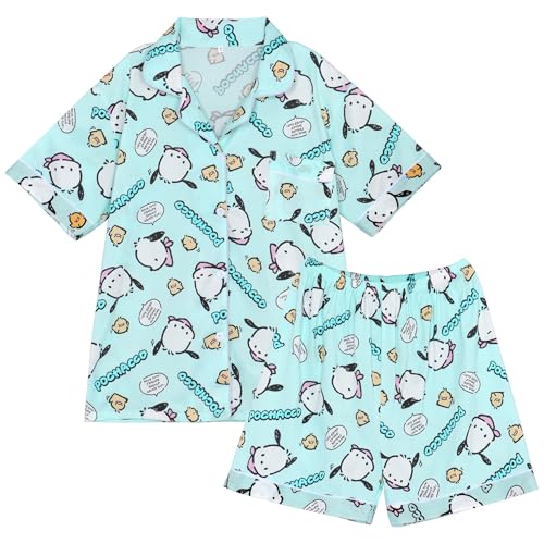 WANHONGYUE Kawaii Cartoon Pyjamas Damen Mädchen Sleepwear Loungewear Short Pyjama Set Anime Short Sleeve Shirt and Shorts 2 Piece Leisure Suit Blau-3 M von WANHONGYUE