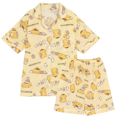 WANHONGYUE Kawaii Cartoon Pyjamas Damen Mädchen Sleepwear Loungewear Short Pyjama Set Anime Short Sleeve Shirt and Shorts 2 Piece Leisure Suit Gelb M von WANHONGYUE