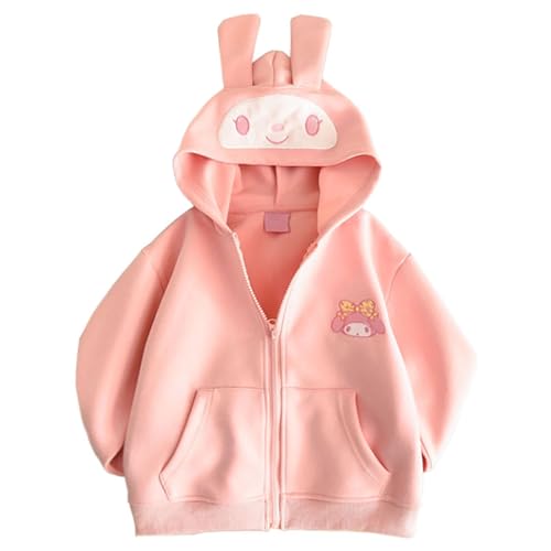 WANHONGYUE Kuro-mi My Me-lody Cinna-moroll Full Zip Hoodie Sweatshirt mit süßen Ohren Petite Frauen Mädchen Hooded Sweat Jacket, Rosa, S von WANHONGYUE