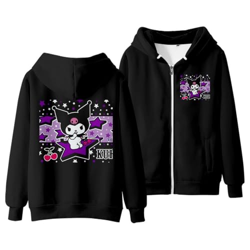 WANHONGYUE Kuromi Hoodie Sweatshirts Damen Langarm Pullover Mädchen Kawaii Cartoon Reißverschluss Kapuzenpullover, Stil 1, M von WANHONGYUE