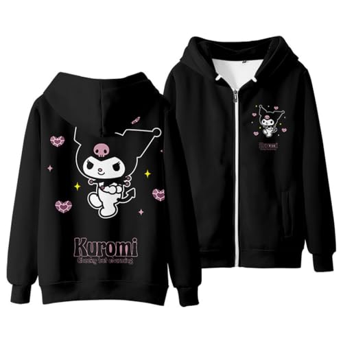 WANHONGYUE Kuromi Kapuzen-Sweatshirt Cartoon Hoodie Kapuzenpulli mit Reißverschluss Langarmpullover für Frauen Mädchen, Style 2, 3XL von WANHONGYUE