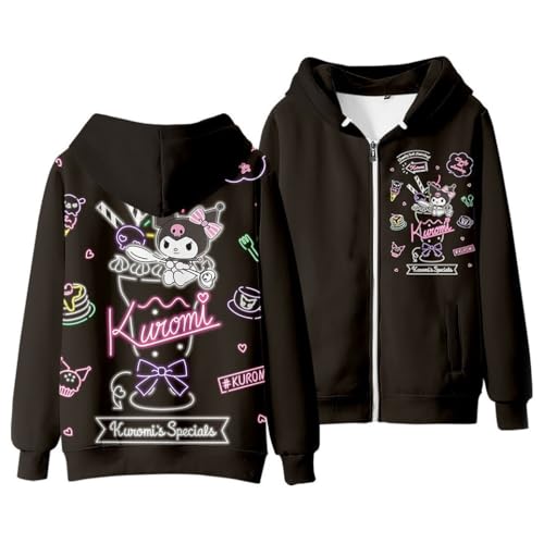 WANHONGYUE Kuromi Kapuzen-Sweatshirt Cartoon Hoodie Kapuzenpulli mit Reißverschluss Langarmpullover für Frauen Mädchen, Style 3, M von WANHONGYUE