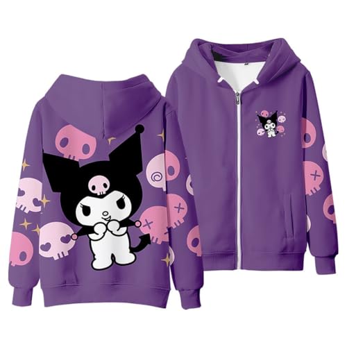WANHONGYUE Kuromi Kapuzen-Sweatshirt Cartoon Hoodie Kapuzenpulli mit Reißverschluss Langarmpullover für Frauen Mädchen, Style 6, M von WANHONGYUE