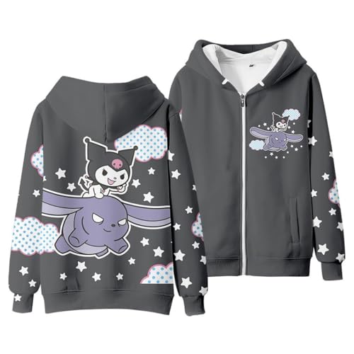 WANHONGYUE Kuromi Kapuzen-Sweatshirt Cartoon Hoodie Kapuzenpulli mit Reißverschluss Langarmpullover für Frauen Mädchen, Style 8, S WANHONGYUE Kuromi Kapuzen-Sweatshirt Cartoon Hoodie Kapuzenpulli mit Reißverschluss Langarmpullover für Frauen Mädchen, Style 8, S von WANHONGYUE