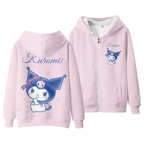 WANHONGYUE Kuromi Kapuzen-Sweatshirt Cartoon Hoodie Kapuzenpulli mit Reißverschluss Langarmpullover für Frauen Mädchen, Style 9, 6XL von WANHONGYUE