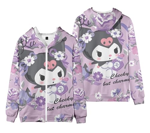 WANHONGYUE Kuromi Kapuzenpullover Sweatshirt Damen Fleecejacke mit Kapuze Mädchen Kapuzenpulli mit Reißverschluss Cartoon Langarm Pullover, Farbe/1, XL von WANHONGYUE