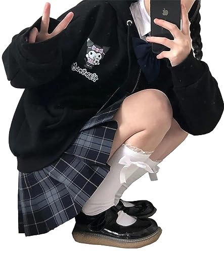 WANHONGYUE My Melody Hoodie Jacke Damen Mädchen Y2K Zip Up Hoodies Fleece Jacket Long Sleeve Pullover Sweatjacke Kawaii Anime Hooded Sweatshirt Coat Schwarz M von WANHONGYUE