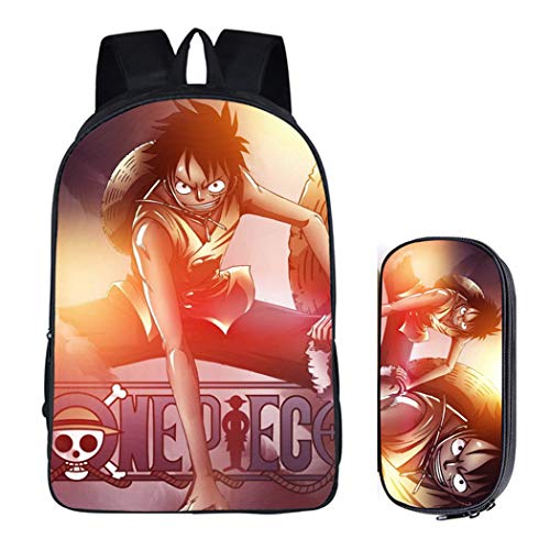 WANHONGYUE One Piece Anime Bilddruck Backpack Rucksack Schultasche + Schreibwaren Box Schüler Schulrucksack Set /4 von WANHONGYUE