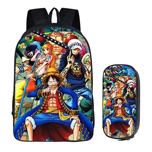 WANHONGYUE One Piece Anime Bilddruck Schüler Backpack Rucksack Schultasche + Schreibwaren Box Schulrucksack Set /3 von WANHONGYUE