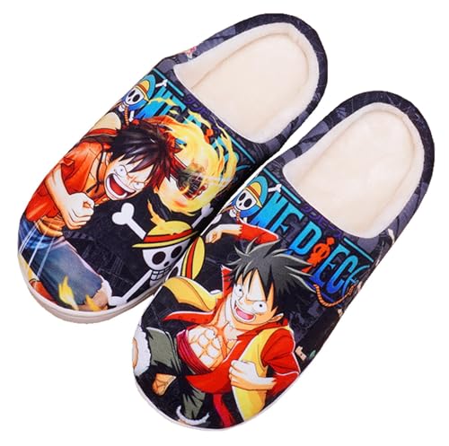 WANHONGYUE One Piece Monkey D Luffy Anime Hausschuhe Damen Herren Plüsch Pantoffeln Rutschfest House Slippers Winter Warme Schlappen von WANHONGYUE