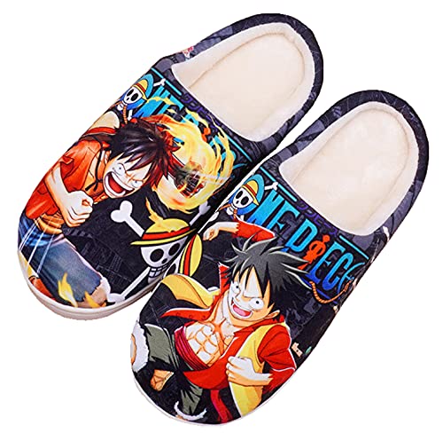 WANHONGYUE One Piece Monkey D Luffy Anime Hausschuhe Damen Herren Plüsch Pantoffeln Rutschfest House Slippers Winter Warme Schlappen von WANHONGYUE