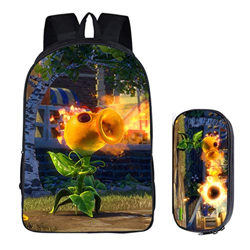 WANHONGYUE Plants vs. Zombies Bilddruck Backpack Rucksack Schultasche + Schreibwaren Box Schüler Schulrucksack Set /4 von WANHONGYUE