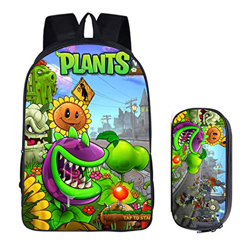 WANHONGYUE Plants vs. Zombies Bilddruck Schüler Backpack Rucksack Schultasche + Schreibwaren Box Schulrucksack Set /3 von WANHONGYUE
