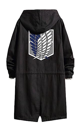 WANHONGYUE Anime Hoodie Strenchcoat mit Kapuze Cosplay Kostüm Lang Windbreaker Jacke Outwear Sweatshirt Mäntel Schwarz/1 M von WANHONGYUE