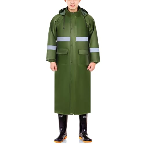 Langer Herren-Regenmantel, Wasserdicht mit Kapuze und 2 Taschen, Windbreaker Wandern Sicherheit Notfall, Leichte Regenjacke Frühling Windbreaker für Reisen(Style 6,5XL) von WANJEX