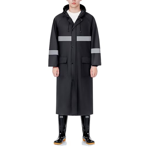 Langer Herren-Regenmantel mit Kapuze, Wasserdichte Sicherheits-Regenjacke, Reflektierender Einteiliger Regenmantel, Leichte Regenponchos(Style 3,5XL) von WANJEX
