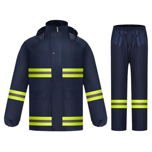WANJEX Regenanzug für Männer und Frauen, Atmungsaktive Regenmäntel mit Auffälligem Reflektorstreifen, Jacken & Hosen Reflektierende Wasserdichte Arbeits-Regenbekleidung(Style 2,XL) von WANJEX