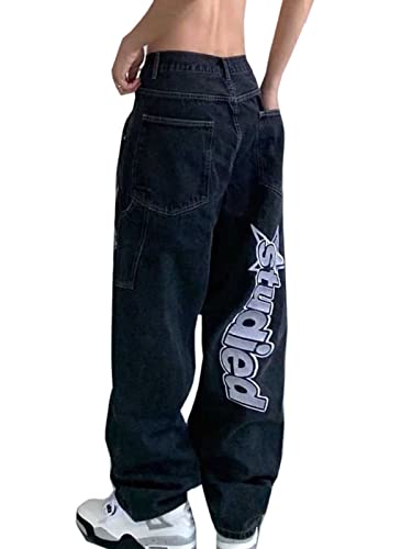 Baggy Jeans Herren Y2K Hip Hop Jeans Teenager Jungen Straight Leg Bedruckt Jeans Skateboard Hose Streetwear von WANLAI