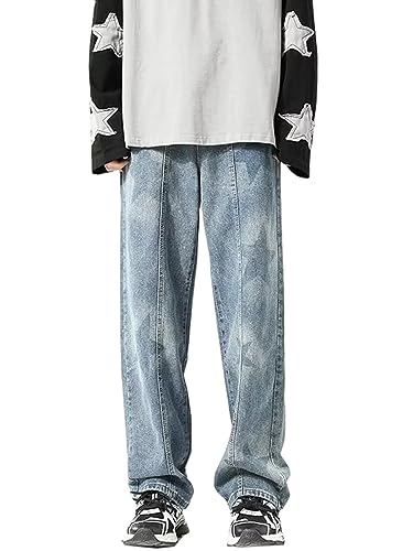 Herren Baggy Jeans Y2K Jeanshose Vintage Bedruckt Denim Hosen Hip Hop Streetwear Hose Straight Leg Skateboard Jeans von WANLAI