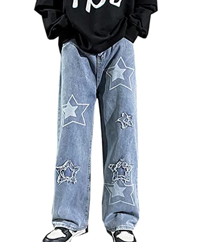 Herren Baggy Jeans Y2K Jeanshose Vintage Bedruckt Denim Hosen Hip Hop Streetwear Hose Straight Leg Skateboard Jeans von WANLAI
