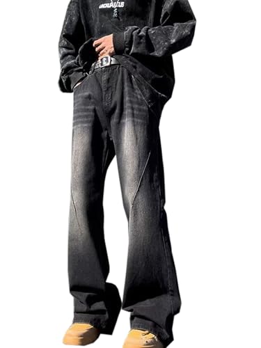 Herren Baggy Y2K Streetwear Jeans Teenager Jungen Hip Hop Jeanshosen Vintage Denim Hose Bootcut Style Freizeithose von WANLAI