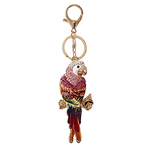 Schlüsselanhänger mit Papageien-Strasssteinen, goldfarben, glitzernd, Kristall, Schlüsselanhänger (Rosa), Farbig. von WANLIAN