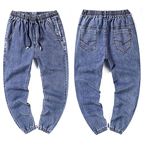 WANMN 10XL 9XL 8XL 7XL Herren Jeans Haremshose Plus Size Kordelzug Elastizität Freizeit Denim Hosen Herren Oversize-Light_Blue_7XL von WANMN