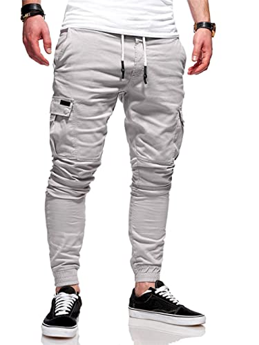 WANMN Cargohose Herren Multi Pockets Outdoor Sport Jogger Hosen Streetwear Pantalons Pour Hommes-Light_Grey_M von WANMN