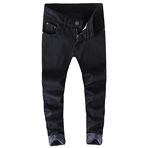 Winter Herren Jeans Plus Velvet Black Slim-Fit Tapered Hose Fleece gefütterte Thermojeans-Black_33 von WANMN