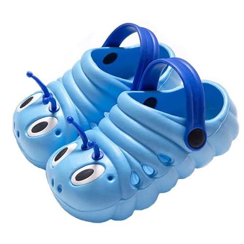 WANPUL Clogs Kinder Gartenschuhe Jungen Badeschuhe Mädchen Latschen rutschfeste Slippers Atmungsaktiv Hausschuhe mit Cartoon Raupe Blau 20 von WANPUL