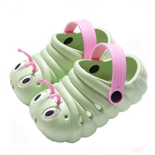 WANPUL Clogs Kinder Gartenschuhe Jungen Badeschuhe Mädchen Latschen rutschfeste Slippers Atmungsaktiv Hausschuhe mit Cartoon Raupe Grün 20 von WANPUL