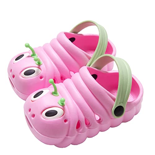 WANPUL Clogs Kinder Gartenschuhe Jungen Badeschuhe Mädchen Latschen rutschfeste Slippers Atmungsaktiv Hausschuhe mit Cartoon Raupe Rosa 20 von WANPUL