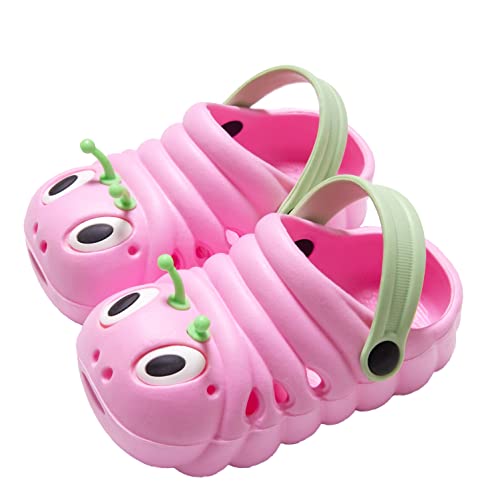 WANPUL Clogs Kinder Gartenschuhe Jungen Badeschuhe Mädchen Latschen rutschfeste Slippers Atmungsaktiv Hausschuhe mit Cartoon Raupe Rosa 27 von WANPUL