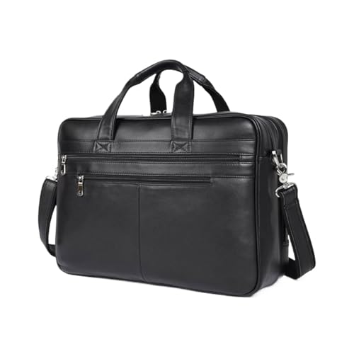 WANQIAN Herren Aktentaschen Handtaschen Echtes Leder Messenger Schultertaschen Computer Tragetaschen Laptop Taschen(Black) von WANQIAN