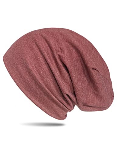 WANSSY® Damen Herren Unisex Uni Farbe Beanie Fashion schlicht ohne Muster Einheitshröße elastisch für M-XXL Kopfbedeckung Schutz vor der Sonne (Rotmeliert) von WANSSY
